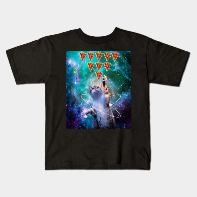 Space Galaxy Cat Eating Pizza Kids T-Shirt by Random Galaxy